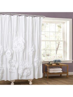 Elegant Ruffled White Shower Curtain 72" x 72" - Chic Bathroom Decor Accessory